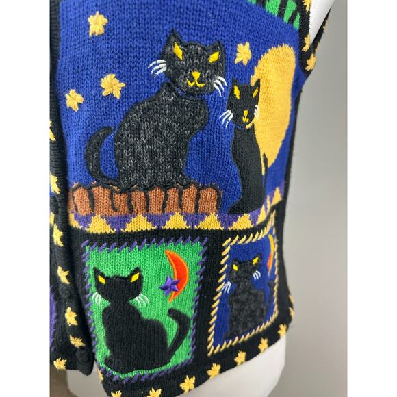 Hampshire Studio BOO! Halloween Sweater Vest Embroidered Pumpkin Black Cat M - Picture 13 of 15